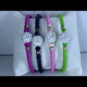 Austrian Crystal Braided Leather Cuff in  925 SS